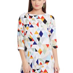 Ruhaans White & Red Boat Neck Printed Tunic-image-35