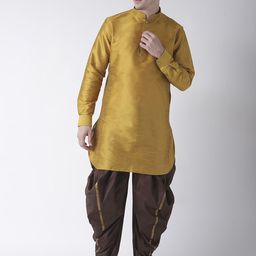 DEYANN Men Yellow & Brown Dupion Silk Kurta With Patiala-picture-17