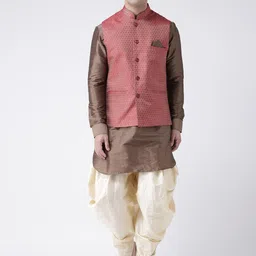 DEYANN Men Maroon Dupion Silk Kurta with Patiala-image-10