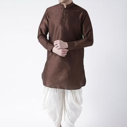 DEYANN Men Brown Dupion Silk Kurta with Dhoti Pants-picture-1