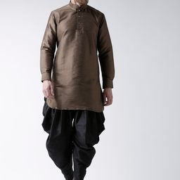 DEYANN Men Brown Dupion Silk Kurta with Dhoti Pants-picture-0