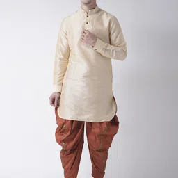 DEYANN Men Cream-Coloured Dupion Silk Kurti with Patiala-image-44