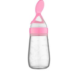GUCHIGU Kids Pink & Transparent Solid Baby Food Feeding Bottles With Silicone Spoon Head 125 Ml-image-1