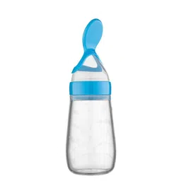 GUCHIGU Kids Blue & Transparent Solid Baby Food Feeding Bottles With Silicone Spoon Head 125 Ml-image-44