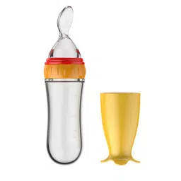 GUCHIGU Kids Yellow & Transparent Solid Baby Food Feeding Bottles With Silicone Spoon Head 90 Ml-18