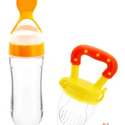 The Little Lookers Kids Yellow Solid Squeeze Food Grade Silicon Bottle Feeder & Fruit Pacifier-image-90
