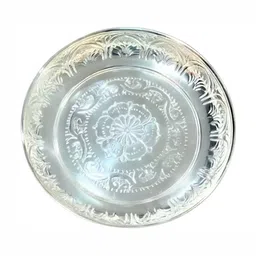 Sigaram Grey Textured German Silver Pooja Plate With Stand image 1