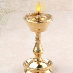 DOKCHAN Gold Toned Textured Brass Pooja Diya-image-17