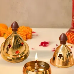 DSH Crafting Your Curiosity Gold-Toned Brass Diya Pooja Essentials-75