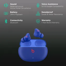 beats Studio Buds MMT73ZM/A TWS Earbuds with Active Noise Cancellation (Sweat & Water Resistant, 24 Hours Playtime, Ocean Blue) image 2