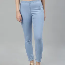ADBUCKS Women's Light Blue Solid Denim Lycra Jeggings with Elasticated Waistband-picture-31