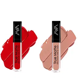 AYA True Matte Set of 2 Matte Liquid Lipsticks - 6ml Each Brown Nude 03 & Blood Red 02-12