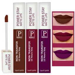 PERPAA Set of 3 Power Stay Non-Transfer Liquid Matte Lipstick with Castor Oil - 5 ml each-10