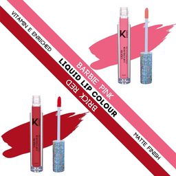 KINDED Set of 2 Vitamin E Matte Liquid Lipstick 6ml Each - Barbie Pink 01 & Brick Red 04-11