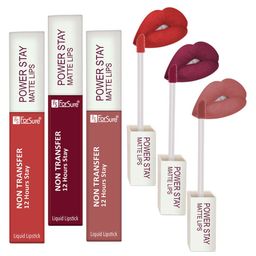 ForSure Power Stay Set Of 3 Lipsticks 4ml Each-Rose Red 01+Power Maroon 09+Carmel Nude 21-47