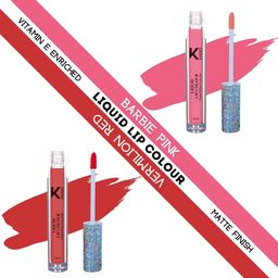 KINDED Set of 2 Vitamin E Liquid Lipstick 6ml Each - Barbie Pink 01 & Vermilion Red 03-31