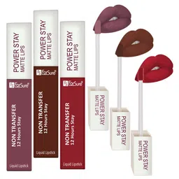 ForSure Power Stay Set Of 3 Matte Liquid Lipsticks 4 ml Each - Walnut Brown 16 - Mauve, 23 - Iconic Red 22-6