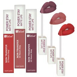 ForSure Power Stay Set Of 3 Matte Liquid Lipsticks 4 ml Each - Mauve 23 - Carmel Nude 21 - Rose Red 01-1