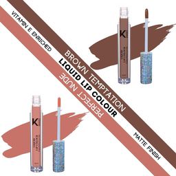 KINDED Set of 2 Vitamin E Liquid Lipstick 6ml Each - Brown Temptation 06 & Perfect Nude 10-12
