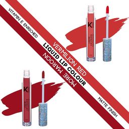 KINDED Set of 2 Vitamin E Liquid Lipstick 6ml Each - Vermilion Red 03 & More Maroon 09-48