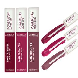 FORFOR Set Of 3 Power Stay Liquid Matte Lipsticks - BridalMaroon+PinkBlush+MauveMatte-67