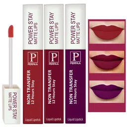 PERPAA Set of 3 Power Stay Non-Transfer Liquid Matte Lipstick with Castor Oil - 5 ml each-19