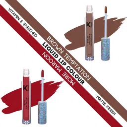 KINDED Set of 2 Vitamin E Matte Liquid Lip Colour 6ml each- Brown Temptation & More Maroon-42