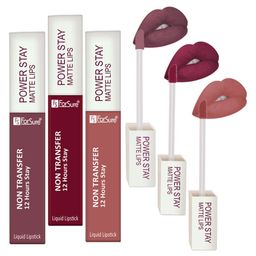 ForSure Power Stay Set Of 3 Matte Liquid Lipsticks 4 ml Each - Power Maroon 09 - Carmel Nude 21 - Mauve 23-7