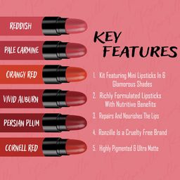 Ronzille Set of 6 Sexy Lippes Red Edition Mini Bullet Lipstick - 2g Each image 2
