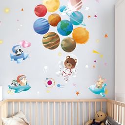 Asian royal White & Blue Cartoon Printed Self Adhesive Wall Sticker-image-38