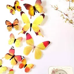 Jaamso Royals Yellow 12 Pieces 3D Butterfly PVC Removable Wall Stickers-22