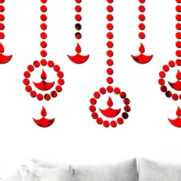 Wall1ders Red 210 Pieces Dots & Diya 3D Acrylic Mirror Wall Stickers-image-31