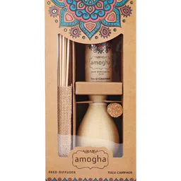 Iris Beige Amogha Tulsi Camphor Reed Diffuser With 100 ML Oil &  8N Reed Sticks image 5