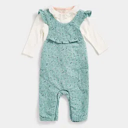 Mothercare Infant Girls Floral Printed Full Sleeves Cotton Dungarees With Bodysuit-44