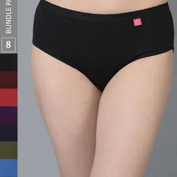 Dollar Missy Pack of 8 Women Combed Cotton Solid Outer Elasticated Hipster Panty-image-89