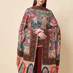 Pashmoda Women Beige Embroidered Pure Wool Shawl-12