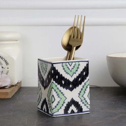 Aztec Green & Black Ceramic Cutlery Holder by VarEesha-picture-5