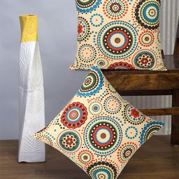 Mezposh Yellow & Blue Set of 2 Ethnic Motifs Square Cushion Covers-10