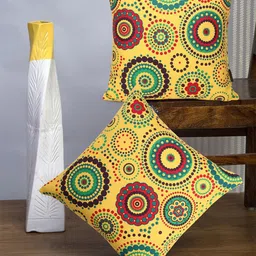 Mezposh Yellow & Green Set of 2 Ethnic Motifs Square Cushion Covers-22