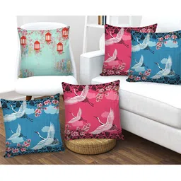 AEROHAVEN Set of 5 Blue & Pink Square Printed Cushion Cover-41