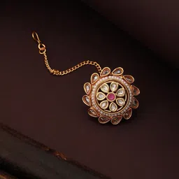 Saraf RS Jewellery Gold Plated Kundan-Studded & Beaded Borla Maangtikka-37
