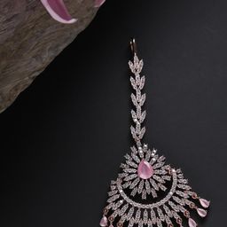 SOHI Gold-Plated White & Pink AD-Studded Maangtika-27