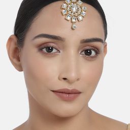 I Jewels White Gold-Plated Kundan Studded Handcrafted Maangtikka-picture-27