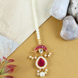 Asthetika Kids Gold-Plated Kundan & Stone Studded Maangtikka-image-8