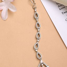 ZENEME Rhodium-Plated American Diamond Studded Maang Tikka Head Jewellery-17