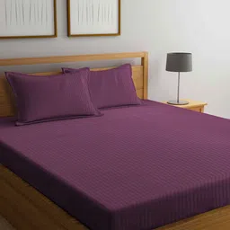 KLOTTHE Magenta Striped Cotton Blend 300 TC King Bedsheet With 2 Pillow Cover-image-14