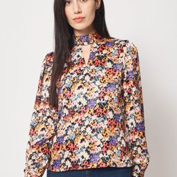 CHARMGAL Multicoloured Floral Print Keyhole Neck Satin Top-14