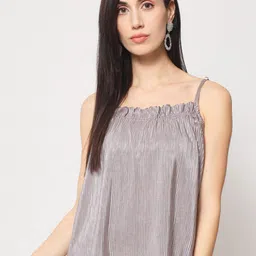 CHARMGAL Grey Striped Satin Top-image-49