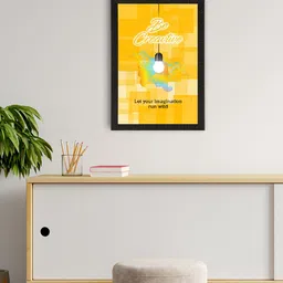 eCraftIndia Yellow & White Motivational Quote Satin Matt Texture UV Framed Wall Art-image-87