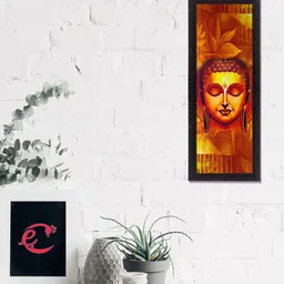 eCraftIndia Yellow & Orange Face Of Lord Buddha Satin Matt Texture UV Wall Art-image-95
